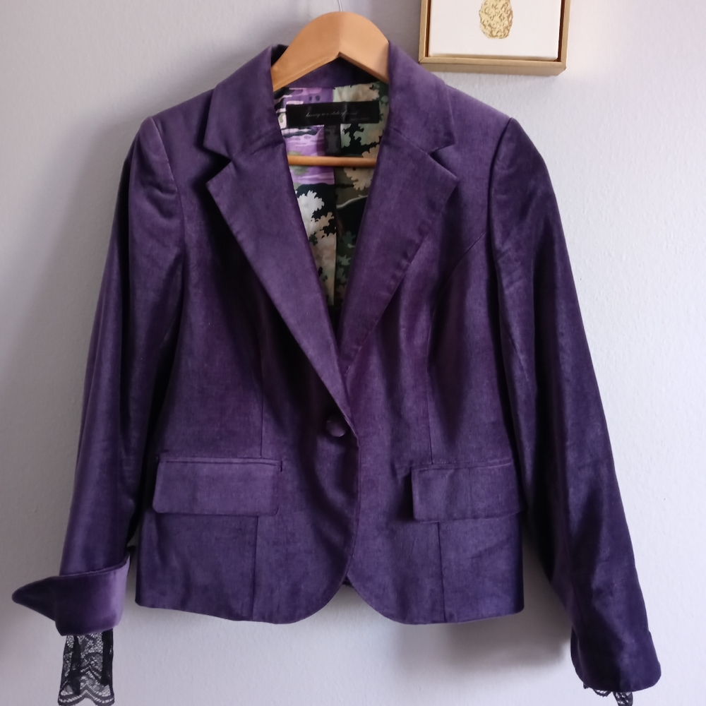 Apostrophe Women Colo Purple Velvet Jacket Sz 10P color purple  Good Condition